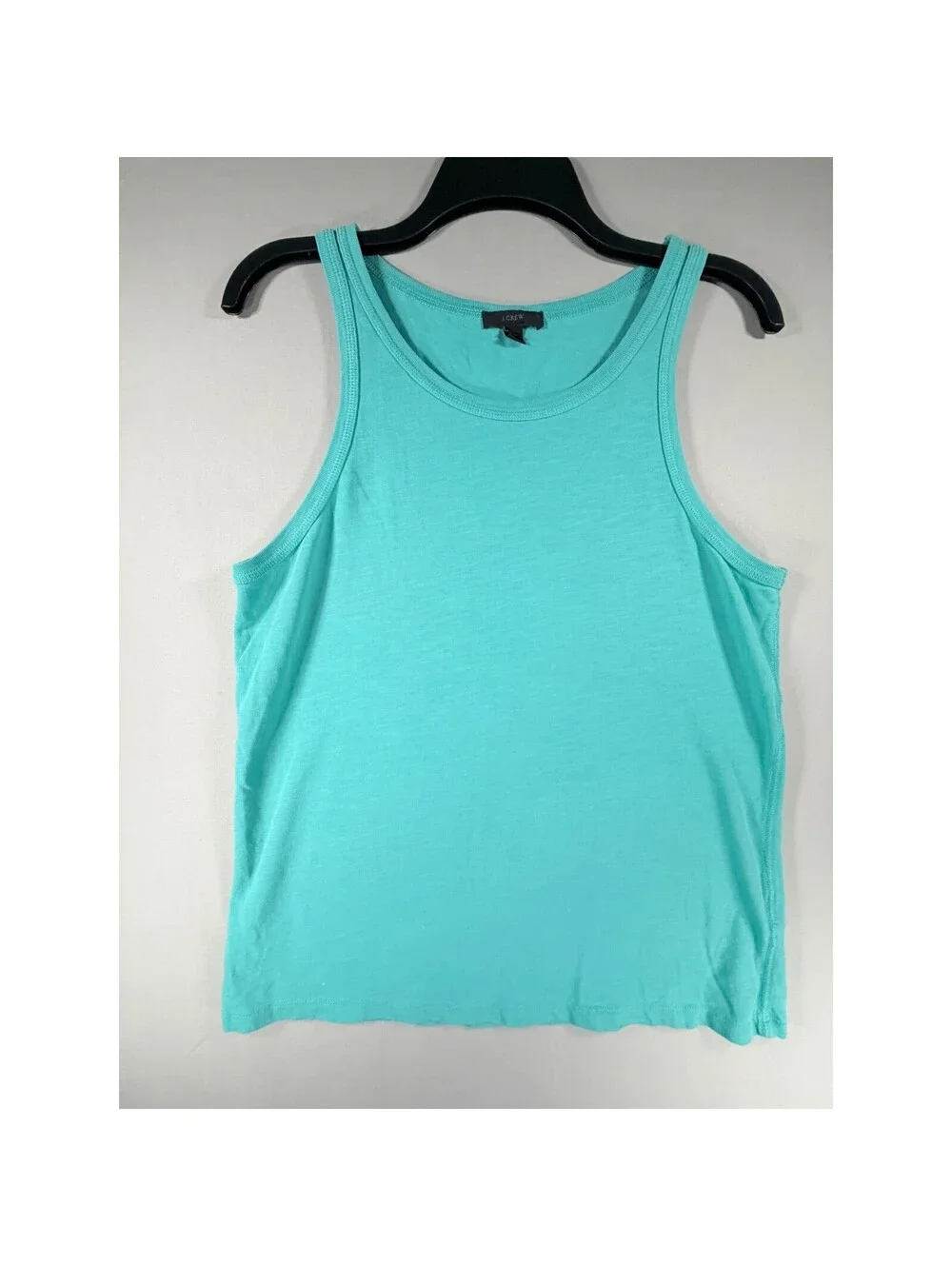 J.Crew Womens High Neck Tank Top Teal Turquoise Blue 100% Cotton Slub Size L